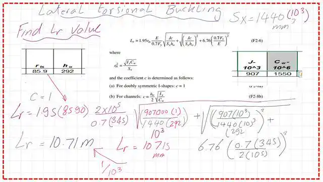 page 14- post 41m- steel beam The data for lr estimate for W310x97