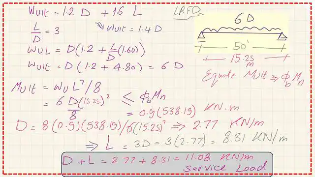 page 16- post 41m- steel beam Find the total service load using LRFD design.