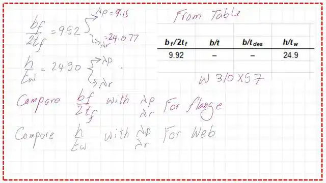 page 8- post 41m- steel beam Check bf/2tf and h/tw for the given section