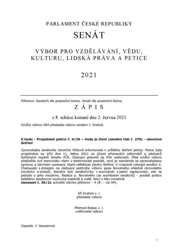 Senát: Pravdu nevypovídající Zápis z jednání petičního výboru 2.6.2021