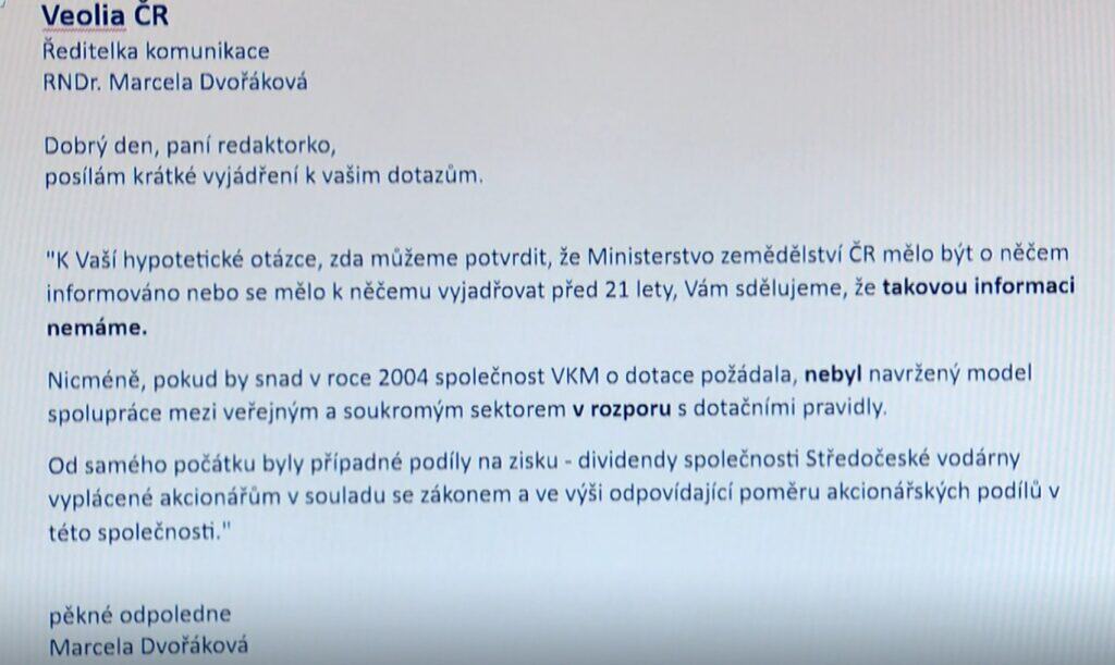 Veolia tvrdí , že neví že by slibovala dotace