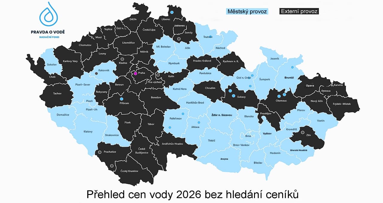Přehled prodejců vod y a cen vody 2026 v Česku od Nadace Pravda o vodě,