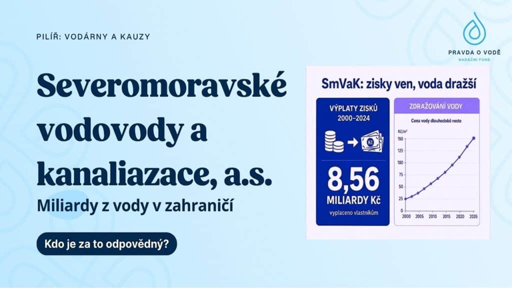 Obrázek k článku o SmVaKu: voda, odtékající peníze, dluhopisy a titulek „SmVaK: zisky ven, dluhy dovnitř“.