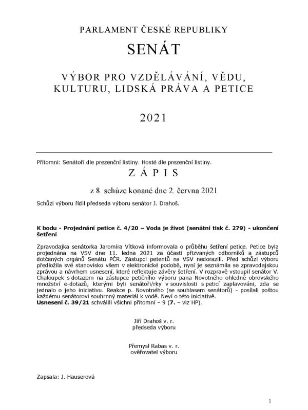 zápis z jednání výboru neobsahuje fakta