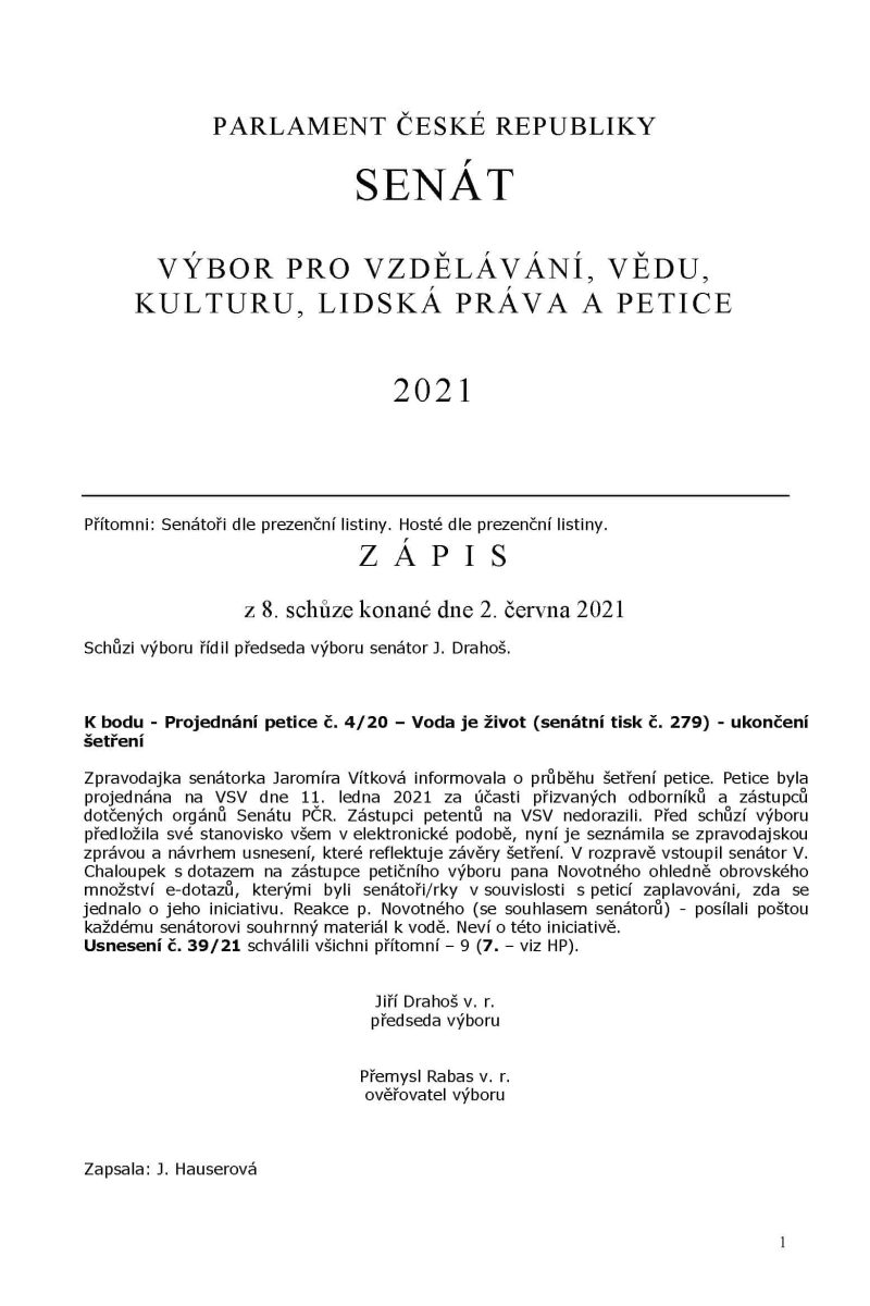 zápis z jednání výboru neobsahuje fakta