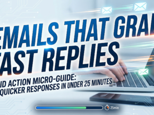 Emails that grab fast replies micro-course — learn to craft action-oriented subject lines, adopt outcome-first email structure, and use the Next-Five template to increase responses by 40% in 25 minutes.