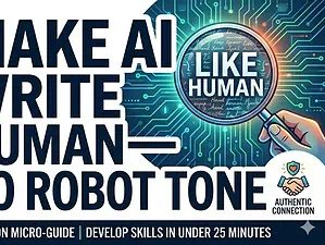AI writing concept with human-like interaction and technology elements.