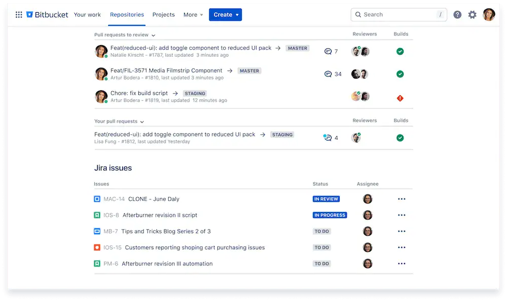 Pantalla de Bitbucket Pantalla de Bitbucket