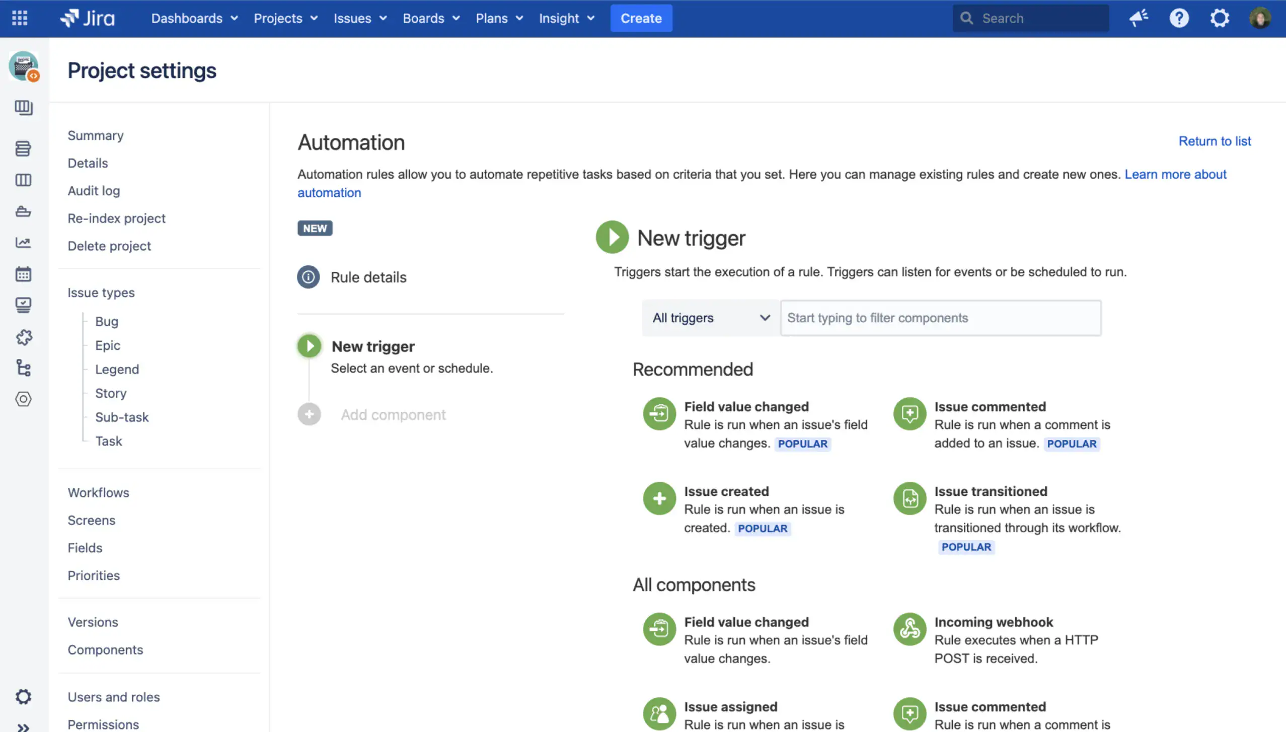 Pantalla de Jira Automation