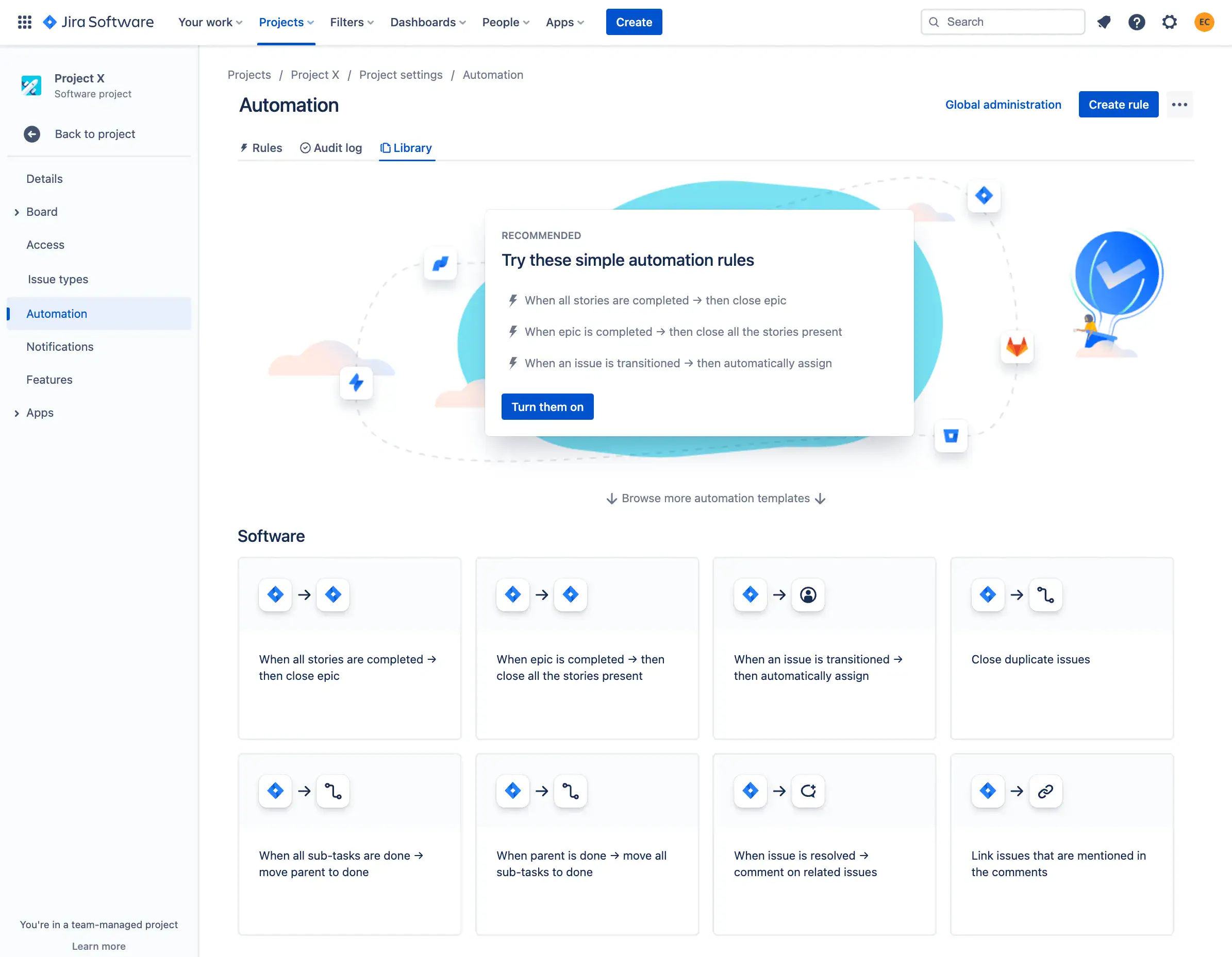 Pantalla de Jira Automation