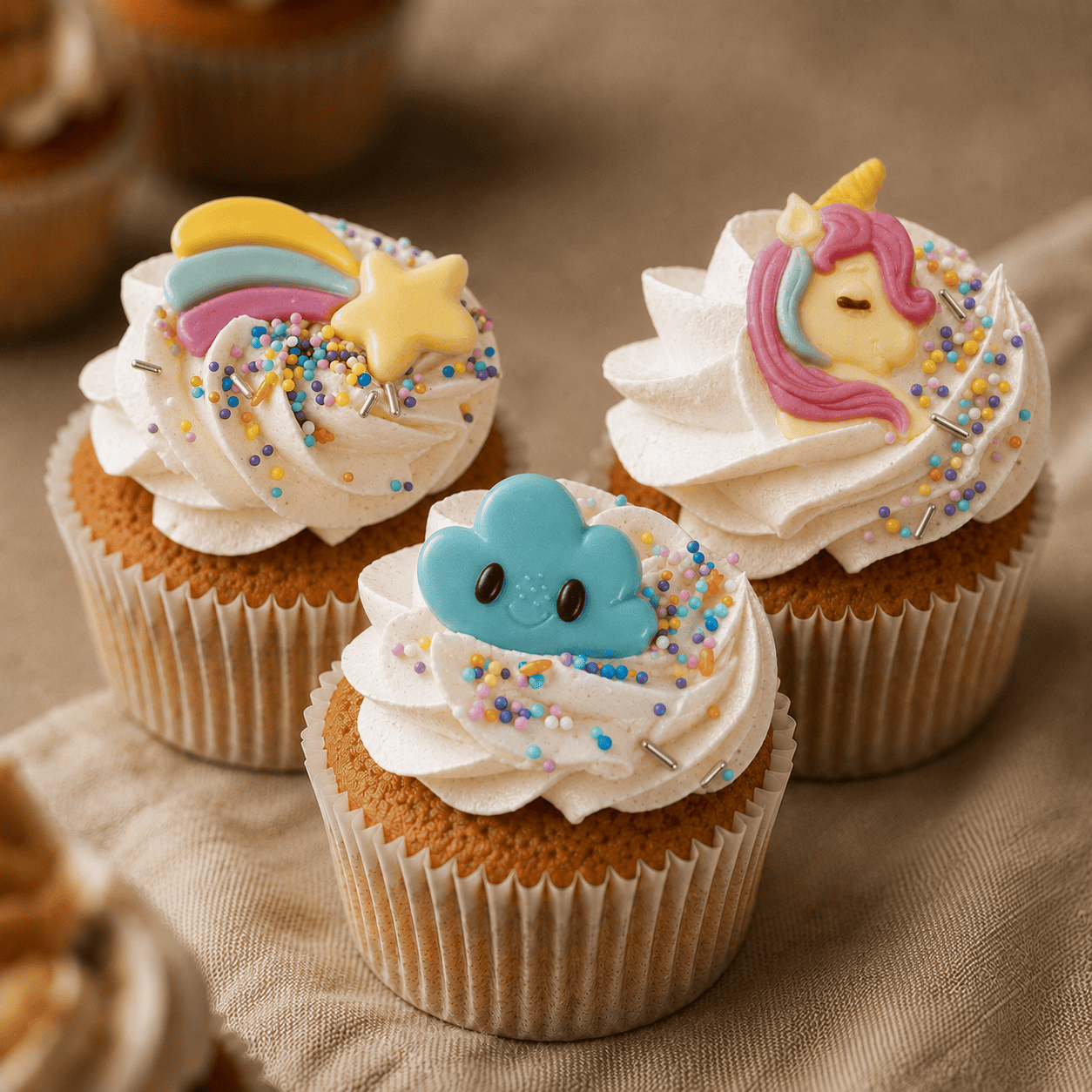 Unicorn cupcake set met verschillende unicorn thema chocolaatjes