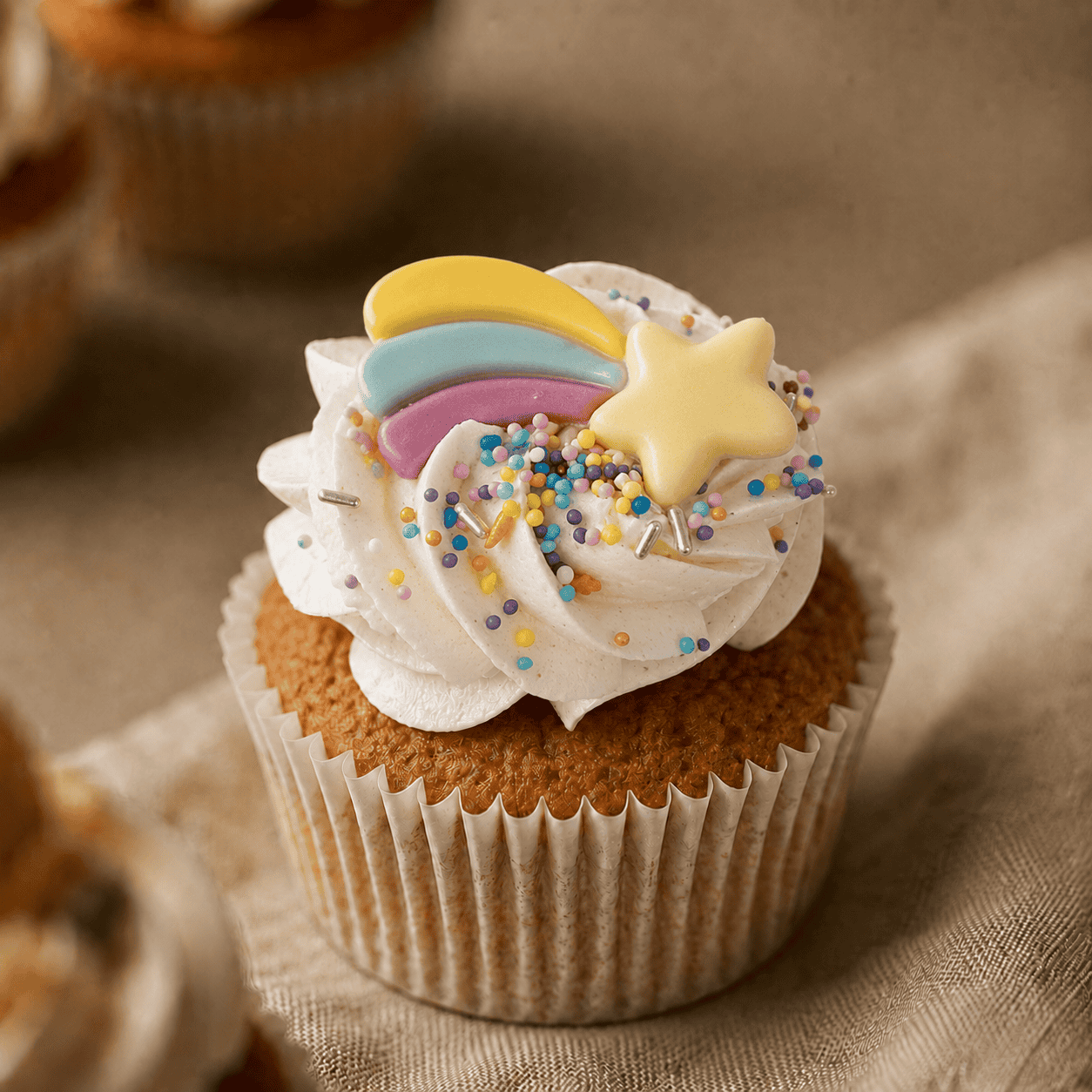 Unicorn cupcake met regenboog ster