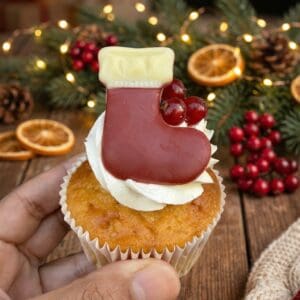kerst vieren op de werkvloer met een kerst cupcake