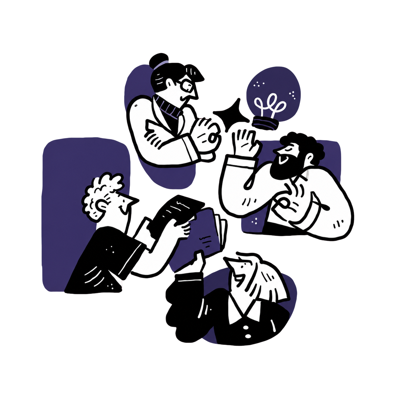 Four people sharing ideas and advice