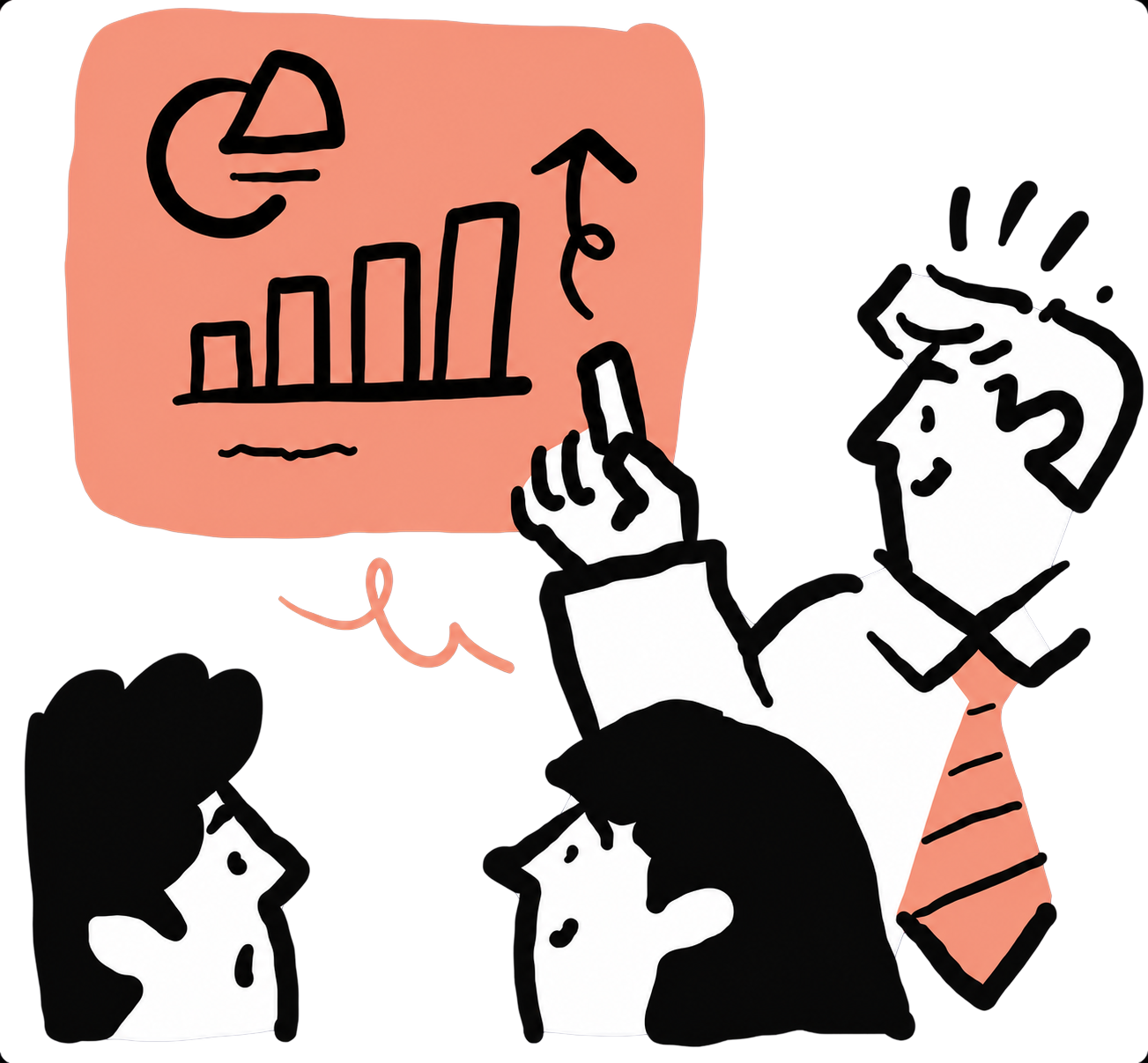 Trainer presenting a chart to two colleagues