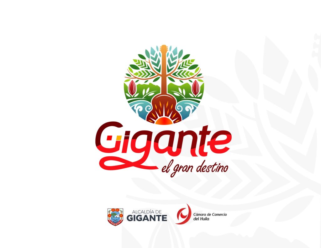 1. Logo de Gigante el gran destino en Huila, que combina elementos de naturaleza, cultura y tradición para promover el turismo y la inversión en el departamento de Huila.