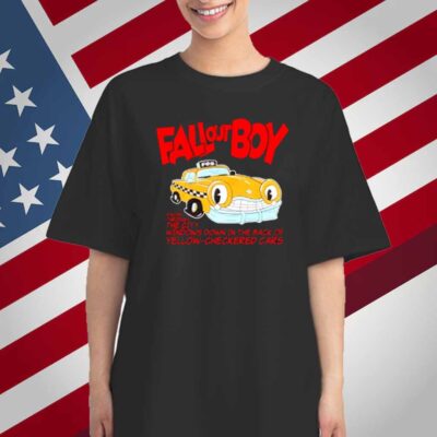 Falloutboy Racing Through The City Windows Down In The Dark Of Yellow Checkered Cars T-Shirt