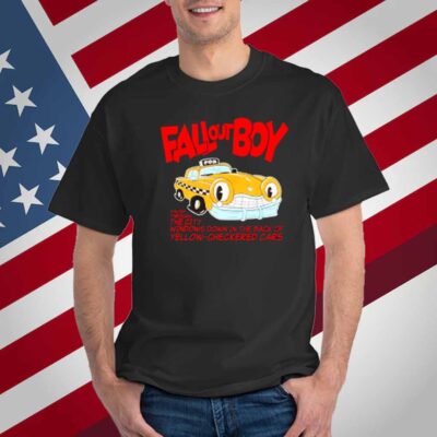Falloutboy Racing Through The City Windows Down In The Dark Of Yellow Checkered Cars T-Shirt