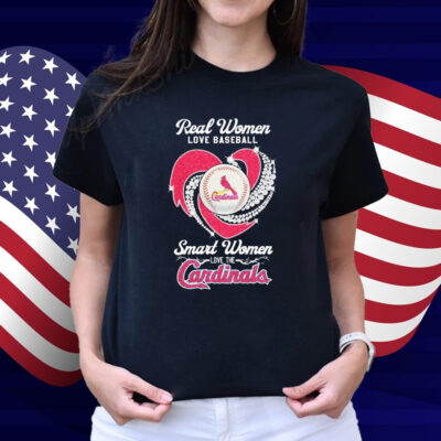 Real Women Love Baseball Smart Women Love The St Louis Cardinals Diamond Heart Shirt