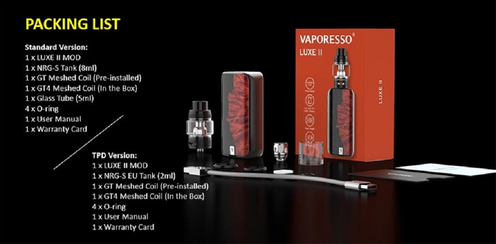 Vaporesso luxe 2 220w kit vaporesso luxe 2 mod $41. 99 | 220w starter kit $52. 49 (usa)