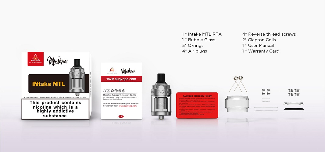 Augvape intake mtl rta 3ml augvape intake mtl rta $26. 60 + fs