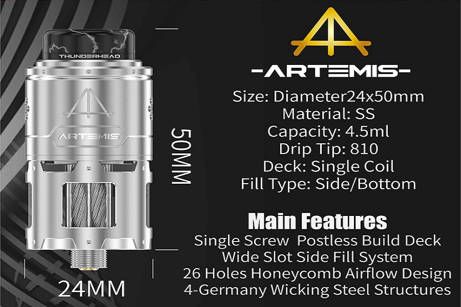 Thc artemis 24mm rdta thunderhead creations artemis rdta $31. 99