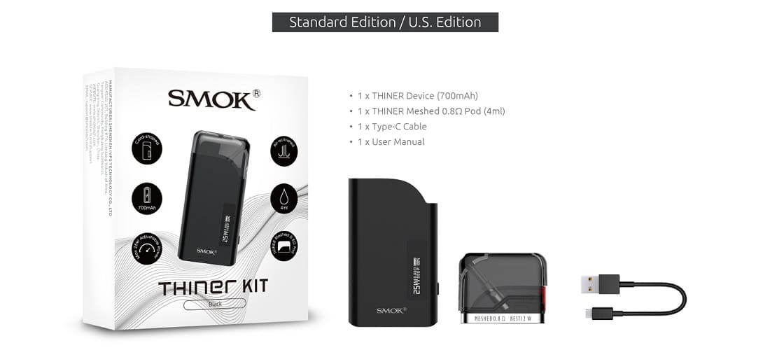 Smok thiner 25w pod kit smok thiner pod system $16. 59 (usa)