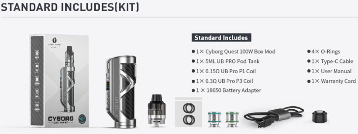 Lost vape cyborg quest starter kit lost vape cyborg quest mod $26. 57 | 100w kit $40. 04