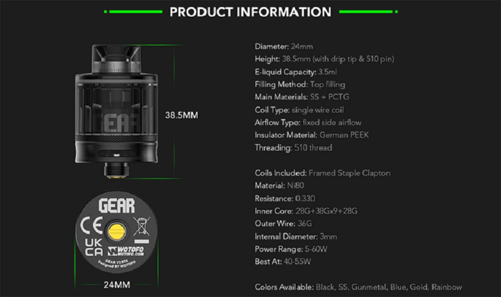 Wotofo gear v2 24mm rta wotofo gear v2 rta $13. 85