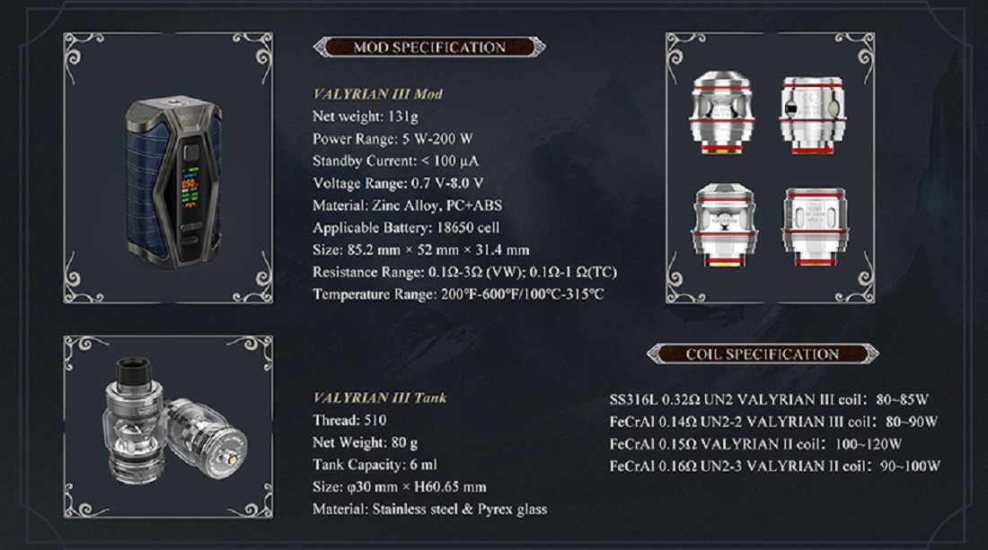 Uwell valyrian 3 200w kit uwell valyrian 3 kit $64. 99