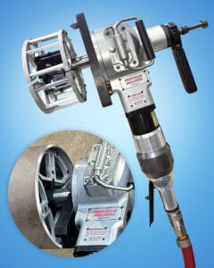 Prepzilla with Rounding Clamps for keeping thin wall pipe round while beveling