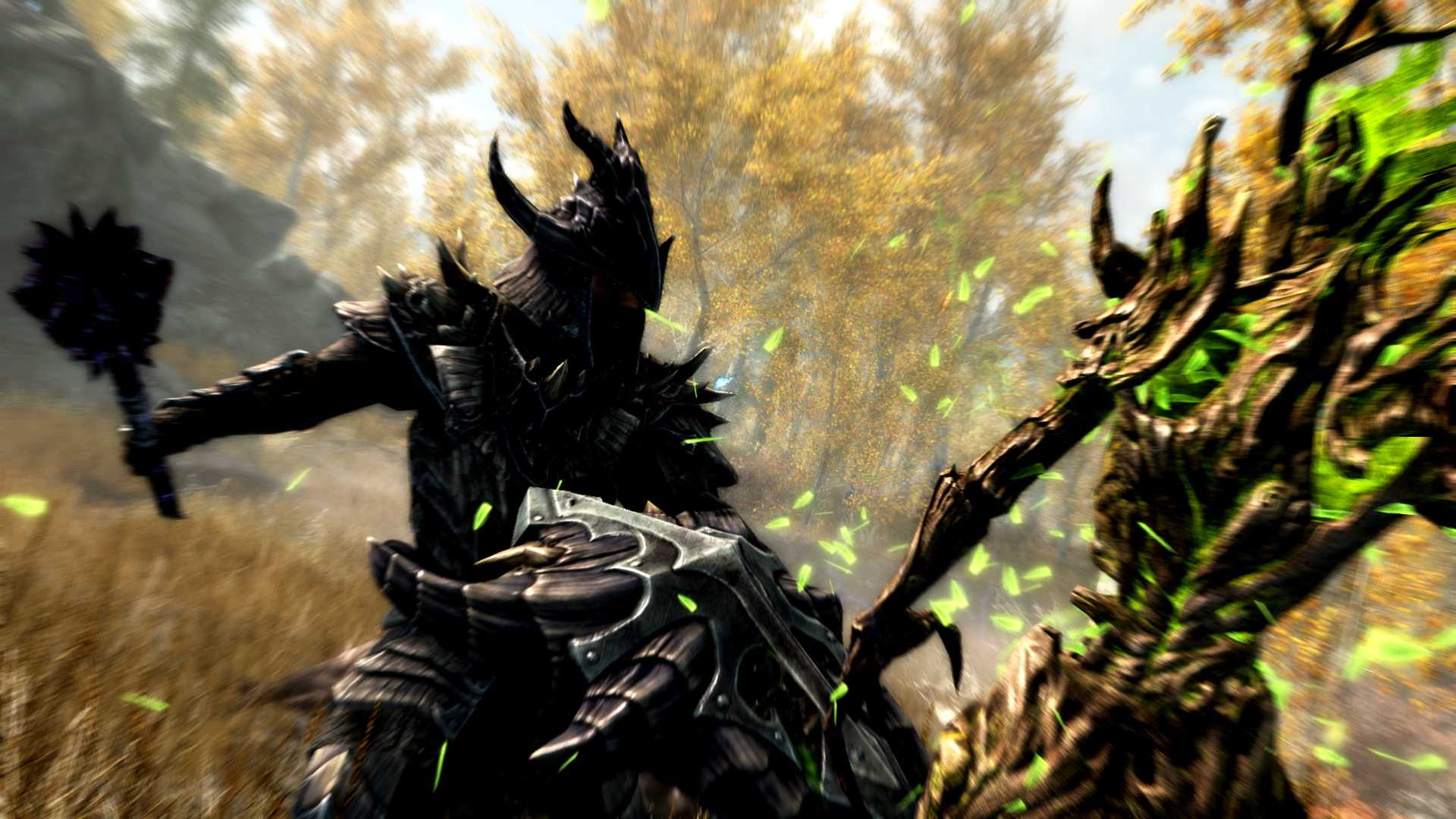 Skyrim Special Edition look a man fighting a tree