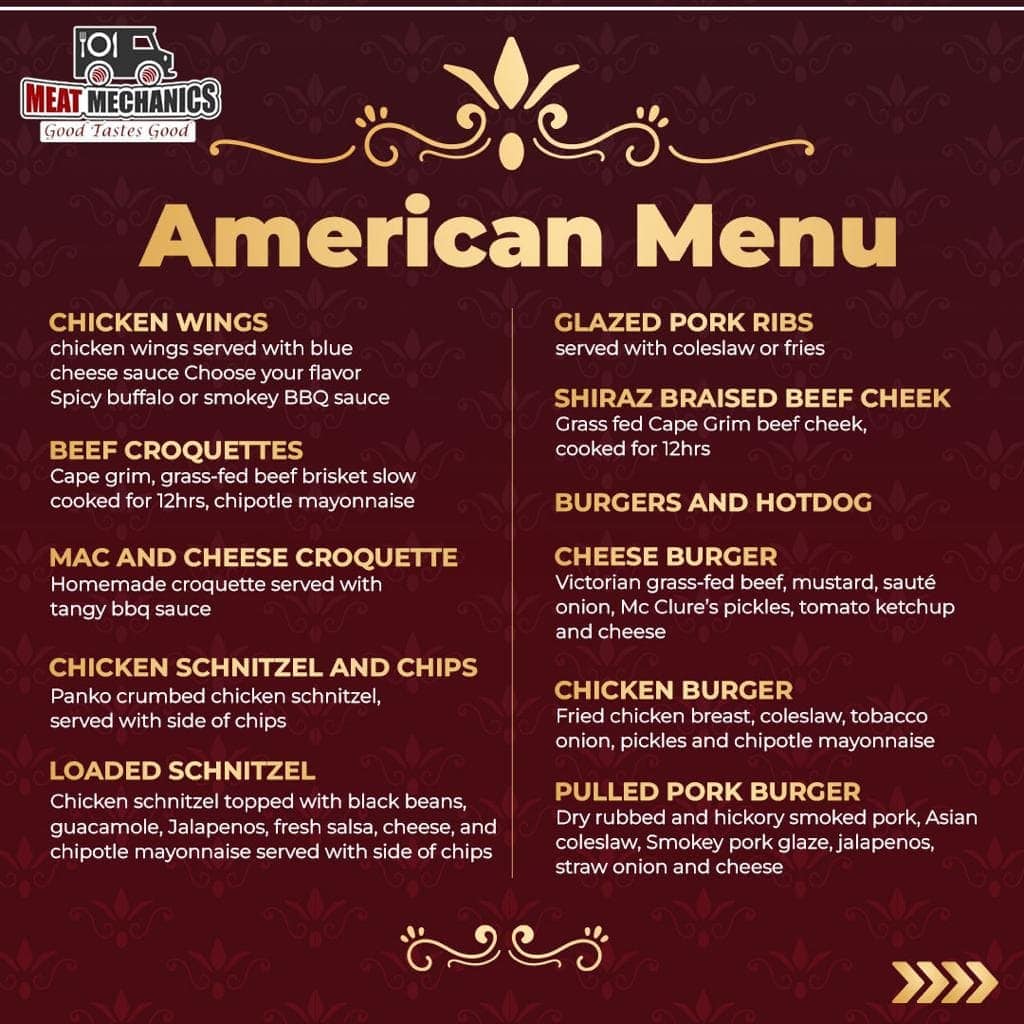 Delicious American dishes including chicken wings, beef croquettes, and cheeseburgers. Perfect for s.