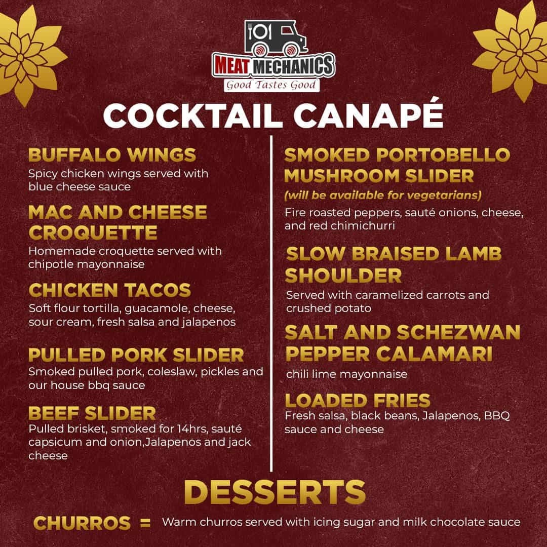 Assorted meat dishes including chicken, pork, lamb, and seafood at Meat Mechanics.