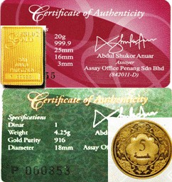 emas pelaburan public gold bersijil gold bar dan dinar public gold
