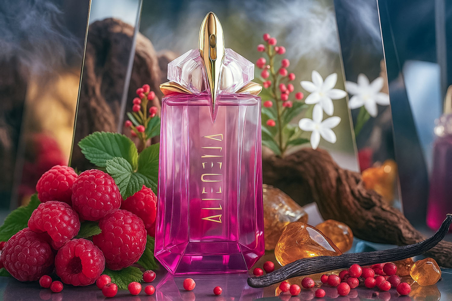 Mugler Alien Pulp Eau de Parfum Fruitée – fragrance pyramid with raspberry, jasmine, and musk – floral fruity musk composition