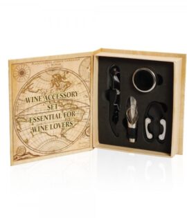 Atlas – מארז 4 אביזרי יין מעוצב בצורת ספר מהודר
