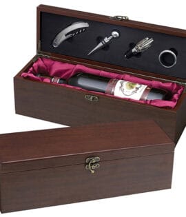 מארז עץ מהגוני לבקבוק יין ואביזרים 4 חלקים