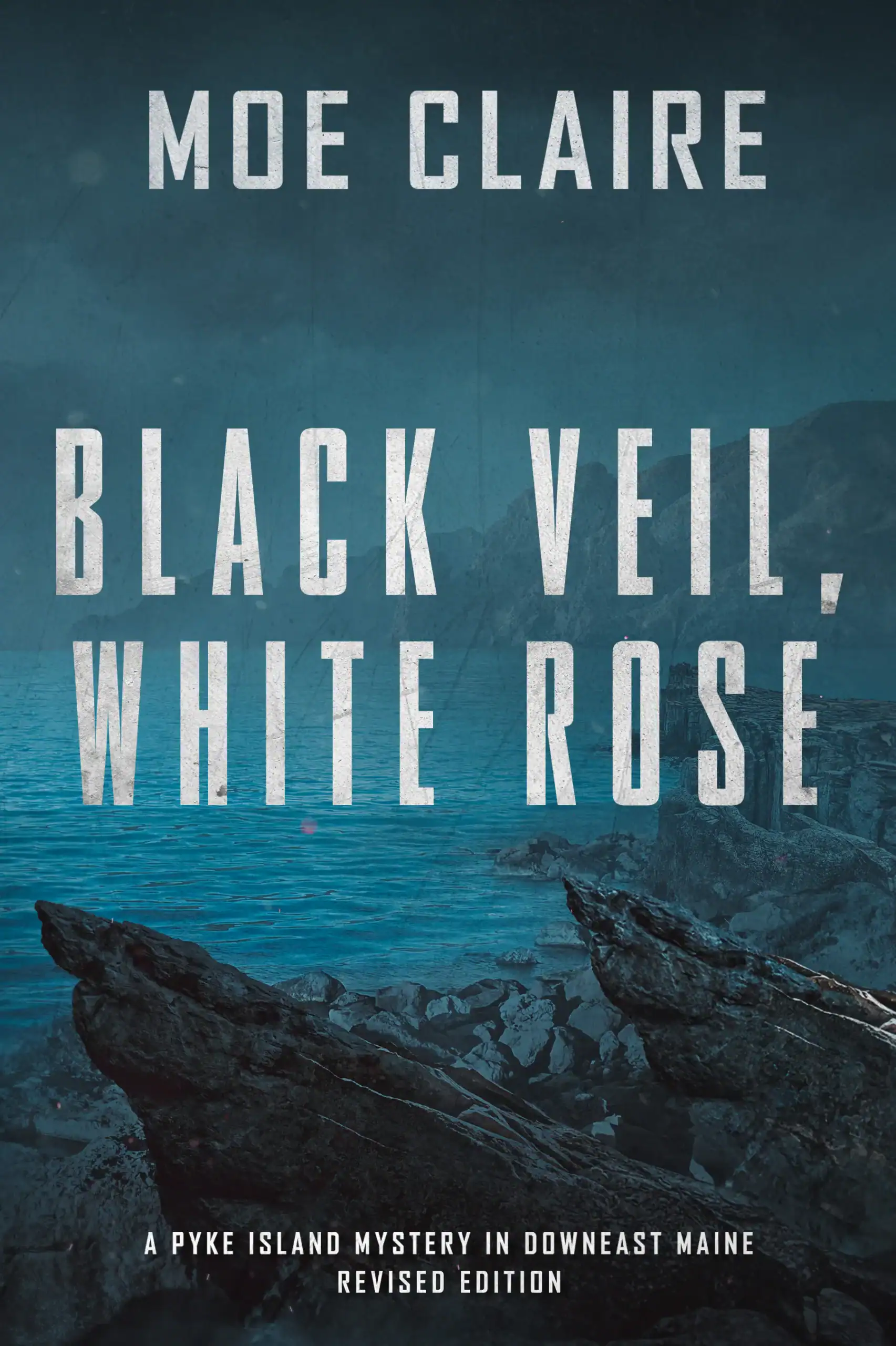 Book cover for "Black Veil, White Rose" by Moe Claire featuring a dark ocean scene with boats.