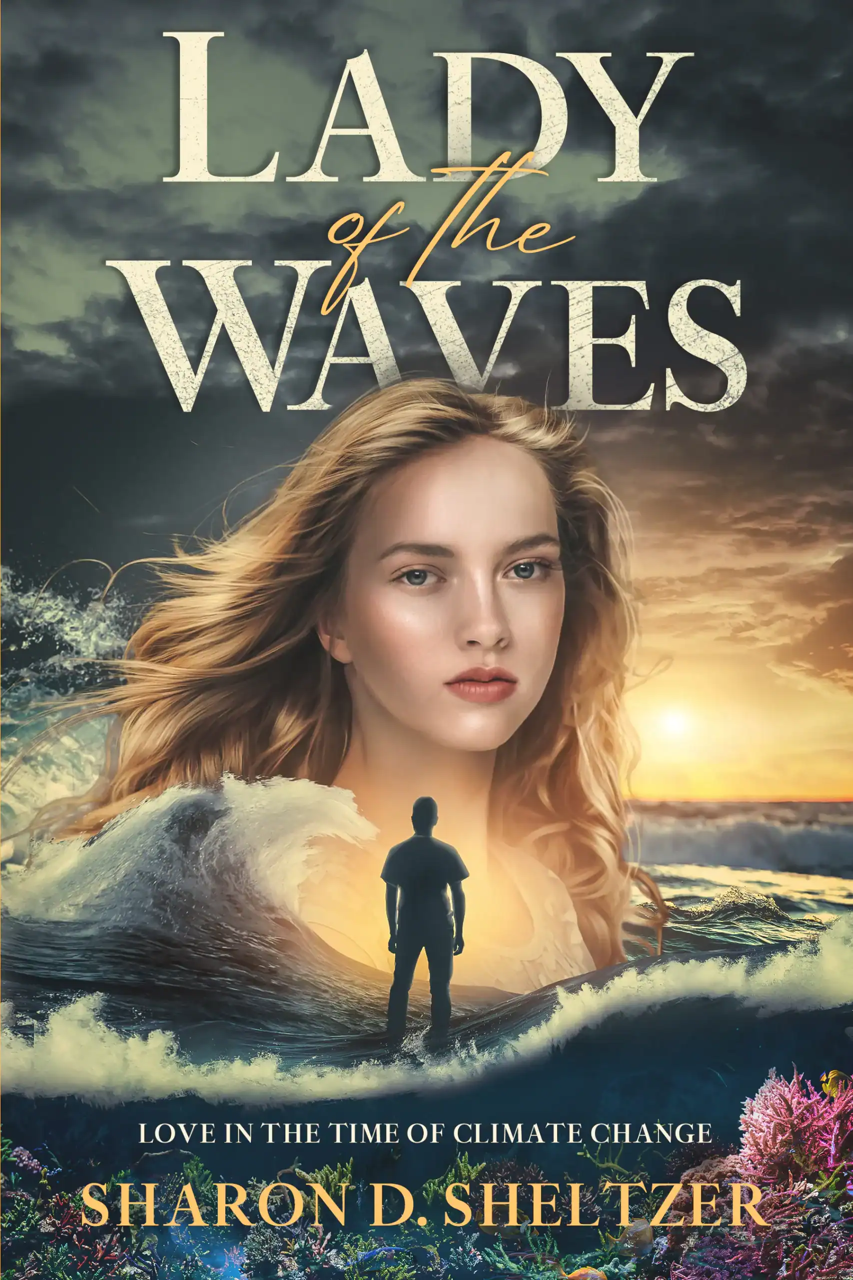 Lady of Waves book cover with a young woman and ocean waves.