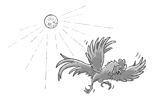 A bird flying towards the sun in a simple black-and-white illustration.