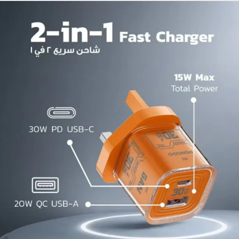 Porodo TEZCLARTÉ Dual-Port GaN Wall Charger 30W - Image 4