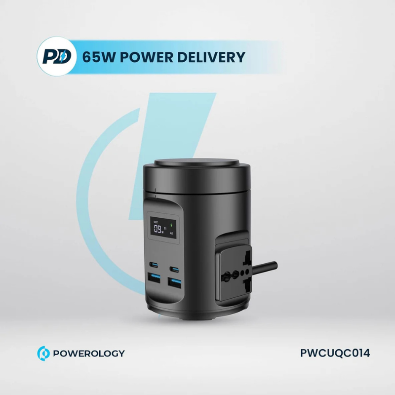 Powerology MagSafe Power Hub 65W PD Charger with 2 Universal AC Sockets & 2200W Power Output – Black - Image 2