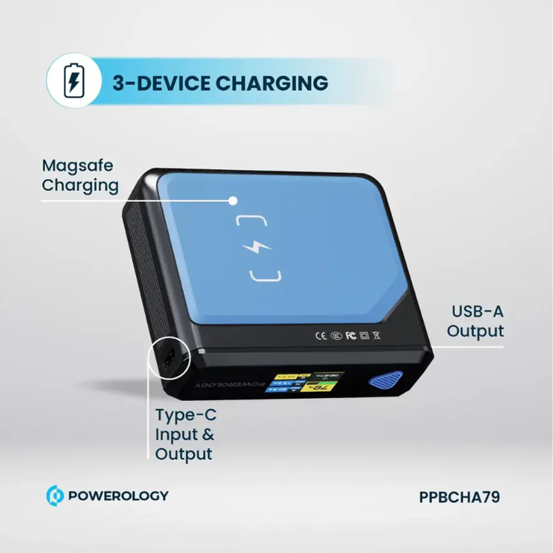Powerology Ultra-Mini 20000mAh Power Bank 100W PD with 15W MagSafe Wireless Charging – Black - Image 5
