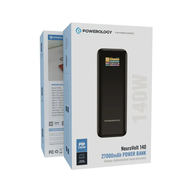 Powerology NeuroVolt 140 Power Bank 27000mAh with 140W Power Delivery & Smart Display – Black - Image 2