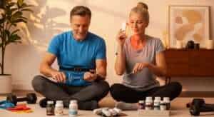 Älteres Paar nutzt Biohacking-Geräte für gesunde Lebensweise über 50.