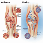 Illustration von Arthrose und Gelenkheilung mit Stammzellen und regenerativen Geweben.