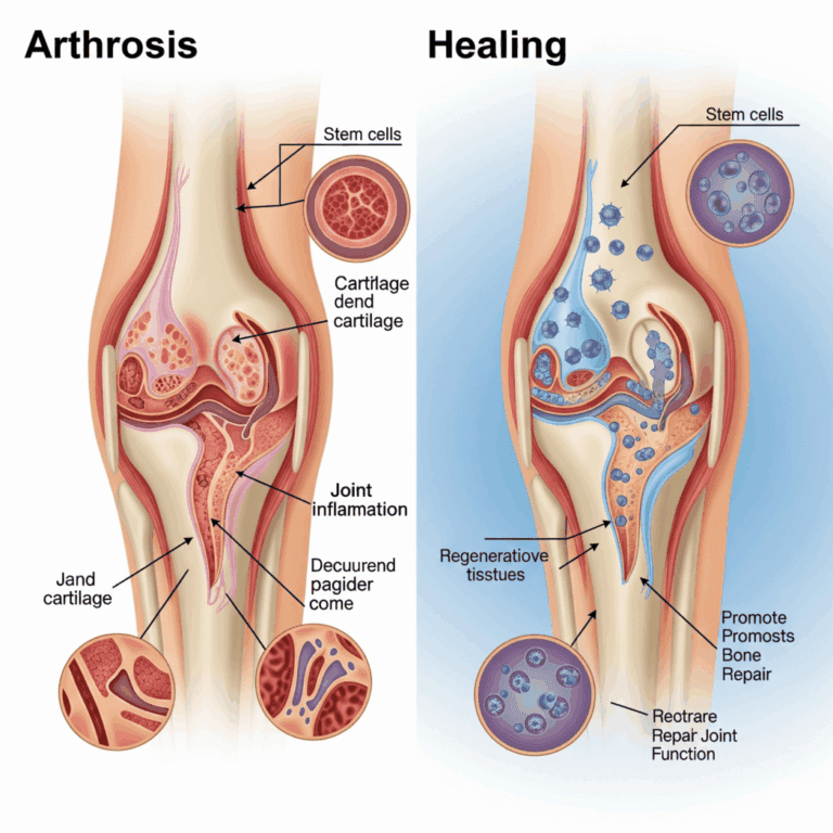 Illustration von Arthrose und Gelenkheilung mit Stammzellen und regenerativen Geweben.