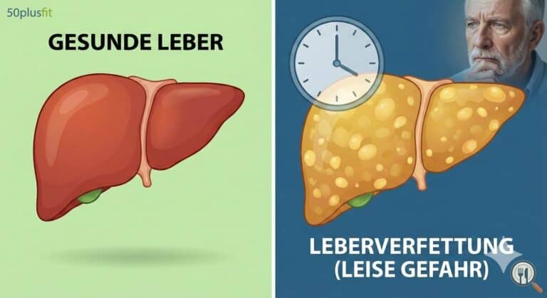Illustration einer gesunden Leber im Vergleich zu verstopfter Leber mit Fettansammlungen.