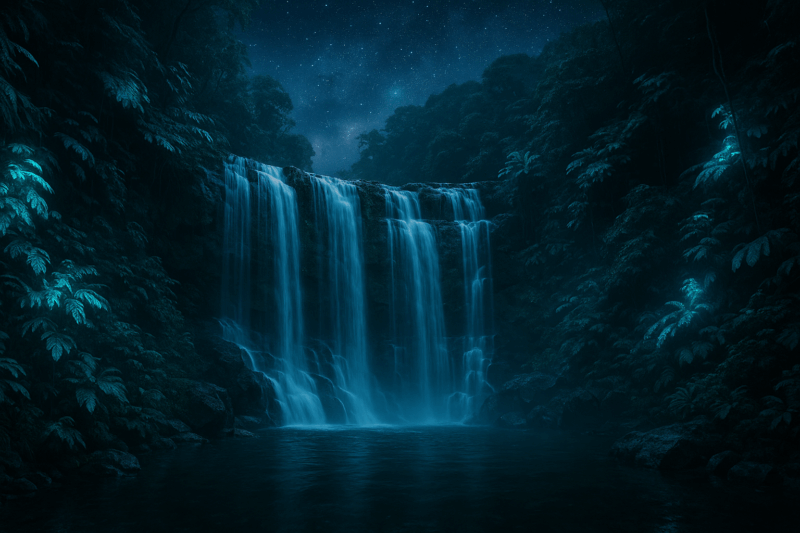 nächtlicher Wasserfall erstellt durch KI